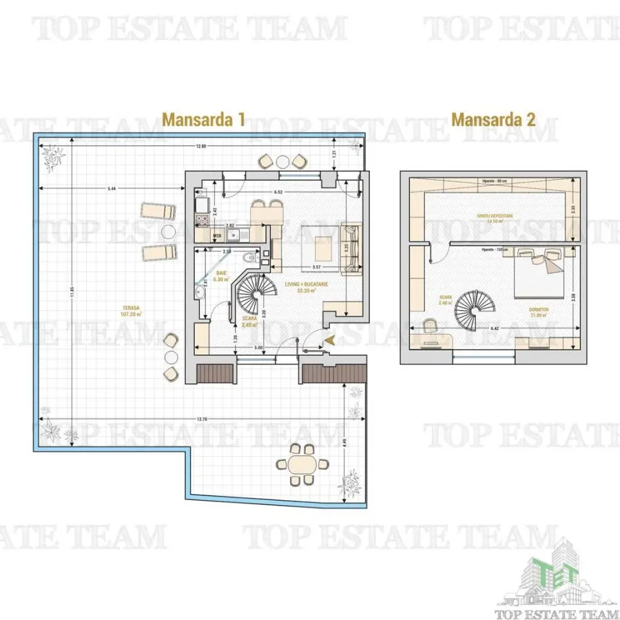 2 camere  cu Terasa de 100 mp , Duplex Exclusivist  - Lux la Mansarda! - foto 14