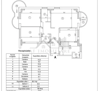 99mp - Etaj intermediar - Apartament 4 camere Nicolina zona Rond Vechi - Iasi