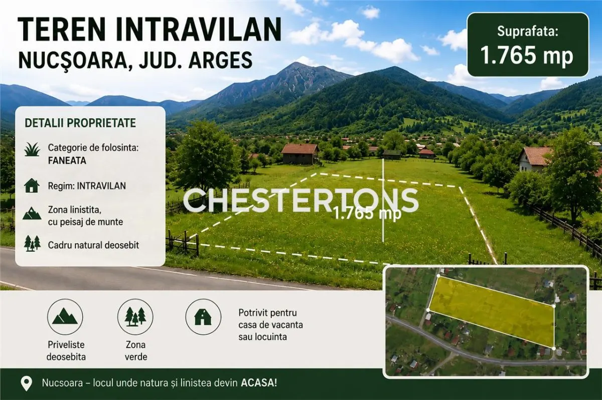 Teren intravilan de vanzare in Nucsoara, Arges | parcela generoasa 1.765 mp | zona montana - foto 1