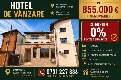 VANZARE - CLADIRE COMERCIALA HOTEL - RAHOVA - MARGEANULUI - ANTIAERIANA - INVESTITIE -- 17 CAMERE - 855000E NEGOCIABIL - COMISION 0 ! - Bucuresti