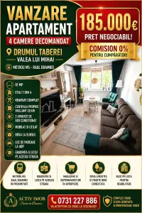 Vanzare - 4 camere - Drumul Taberei - Metrou Raul Doamnei - mobilat - utilat - 185000E - centrala proprie - loc de parcare - Comision 0 ! - Bucuresti