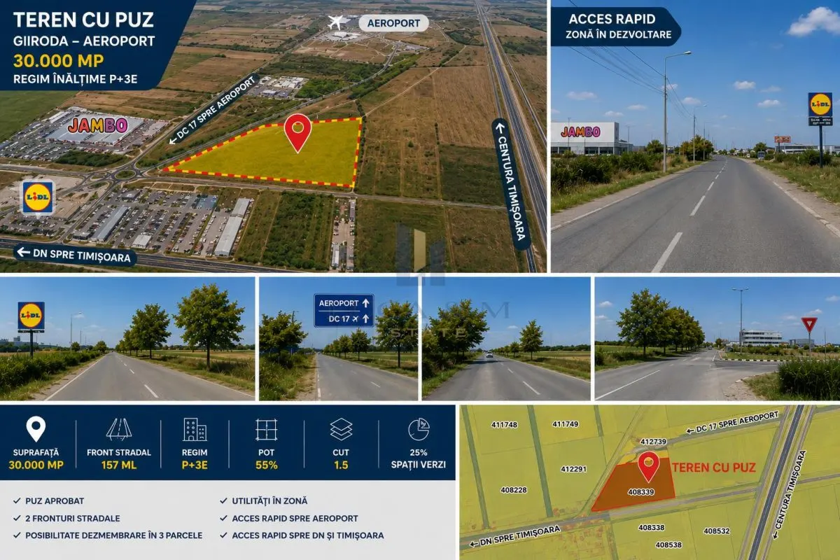 Teren cu PUZ Lidl Ghiroda Aeroport cu regim inaltime P+3E . - foto 1