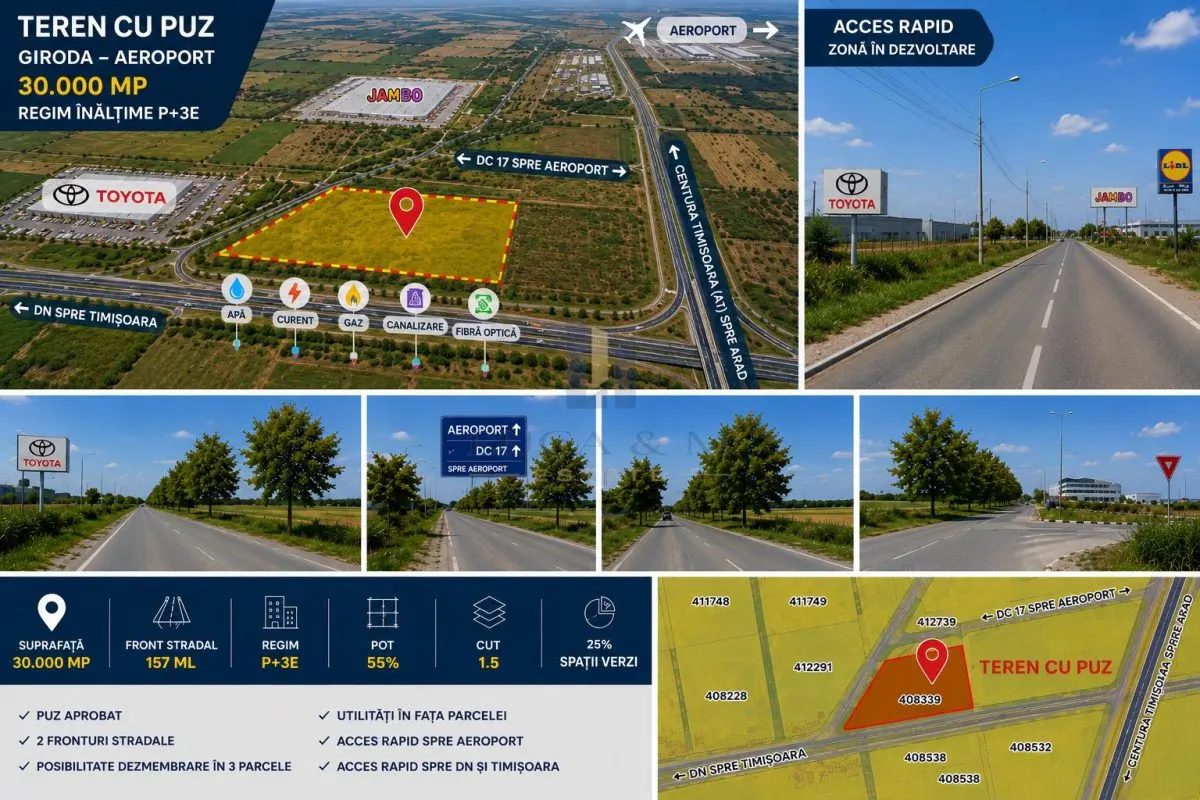 Teren cu PUZ Lidl Ghiroda Aeroport cu regim inaltime P+3E . - foto 2