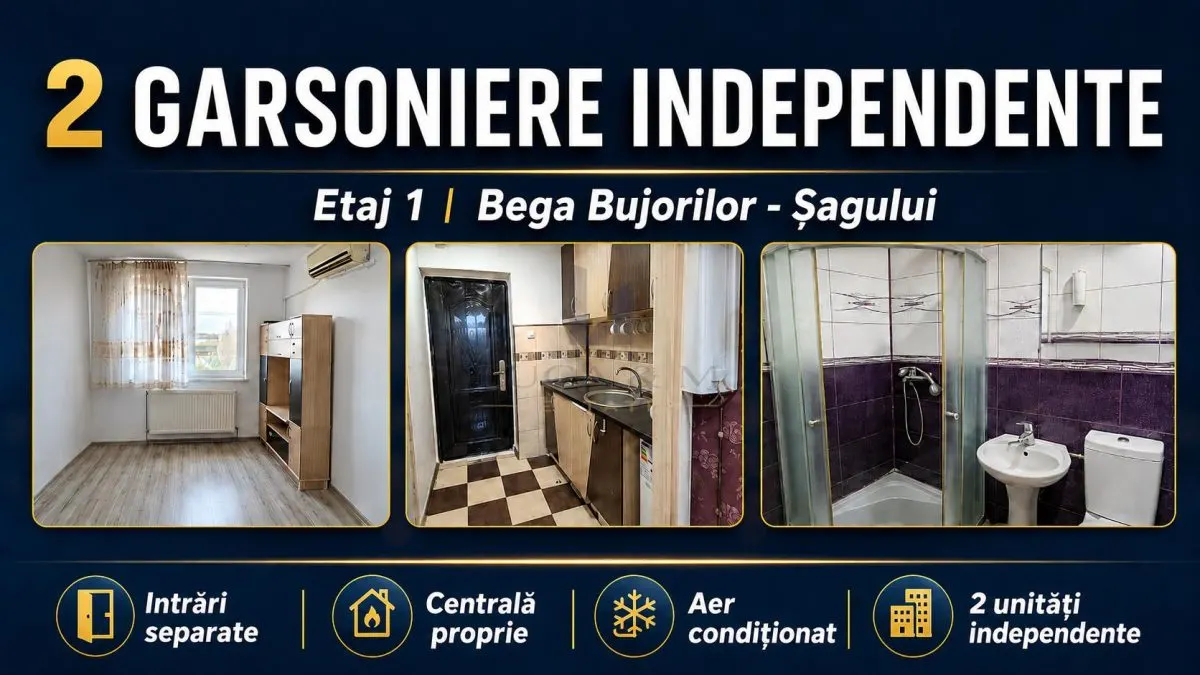 Investitie sigura , 2 garsoniere independente ,Etaj 1 langa Bega Bujorilor Sagului - foto 1