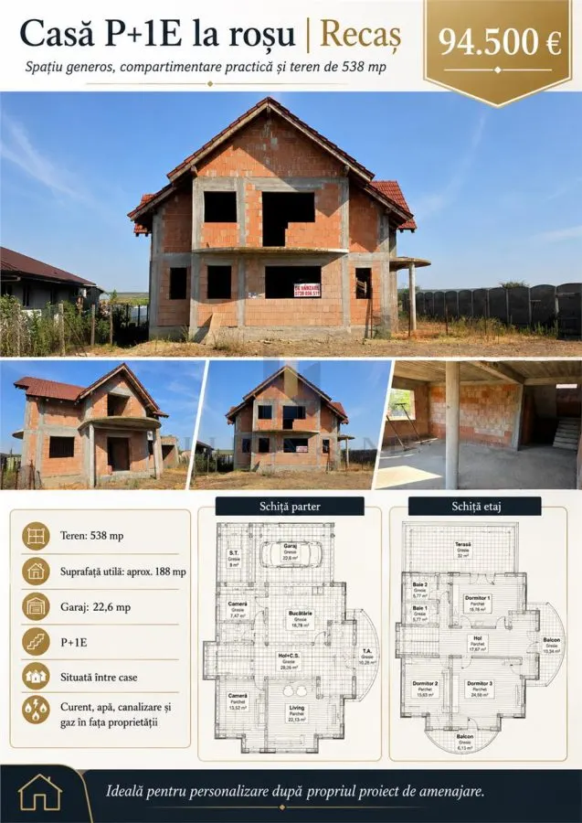 Casa parter si etaj la rosu ,Recas - foto 1