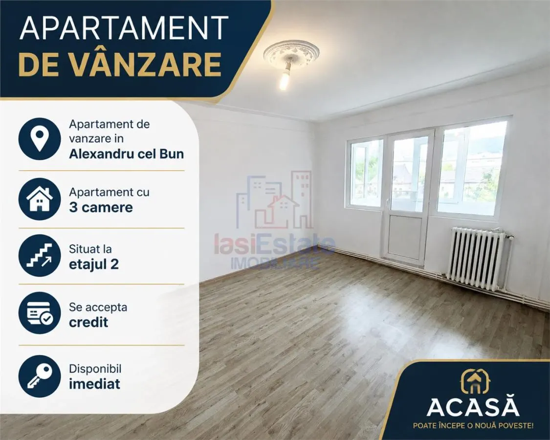 Apartament de vanzare cu 3 camere, la etajul 2 in Alexandru cel Bun - foto 1