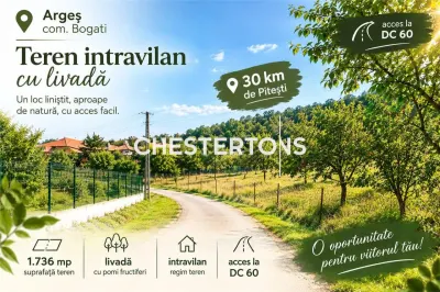 Terreno Intravilan 1.736 m² | Bogati, Arges | 30 km de Pitesti - Bogati