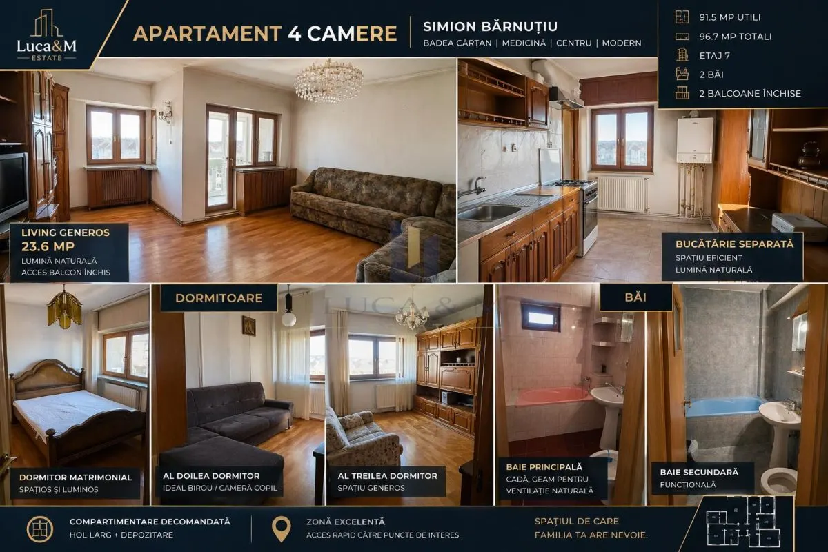 Apartament 4 camere , Zona Modern ,Bd. Simion Barnutiu ,Badea Cartan,Medicina - foto 1