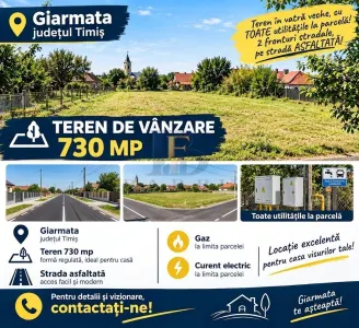 Teren Giarmata, strada asfaltata, toate utilitatile - Giarmata