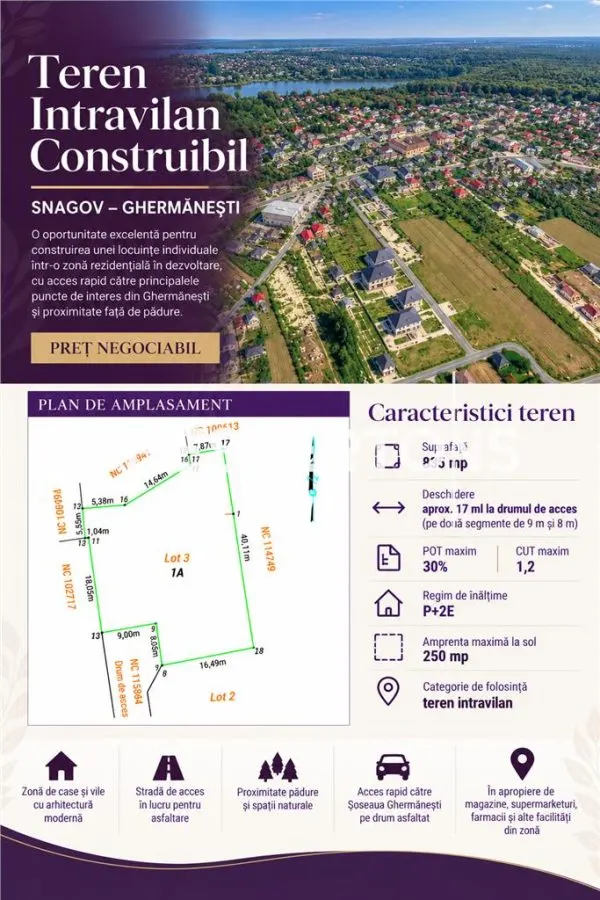 Oportunitate! Teren intravilan construibil, 835 mp Snagov Ghermanesti - foto 1